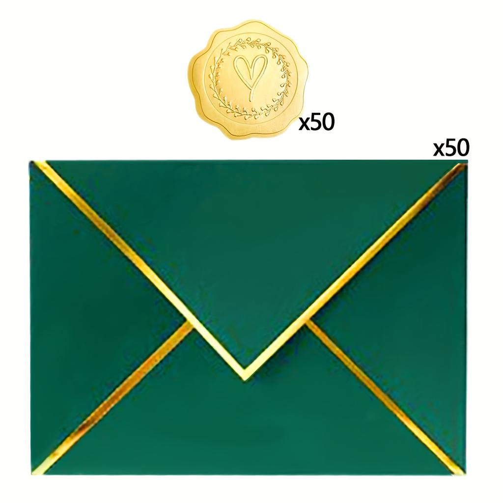 50 Umschläge+50 Aufkleber A7 Luxus Einladungsumschlag, Kartenumschlag mit Aufklebern, Einladungsbrief