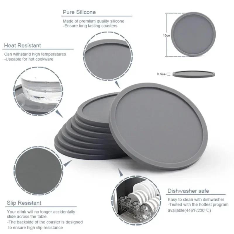 6 Pads 1 Plastic Holder Non-slip Silicone Drinking Coaster Set Holder Cup Coaster Mat Set Round Mat Home Office Table Decor