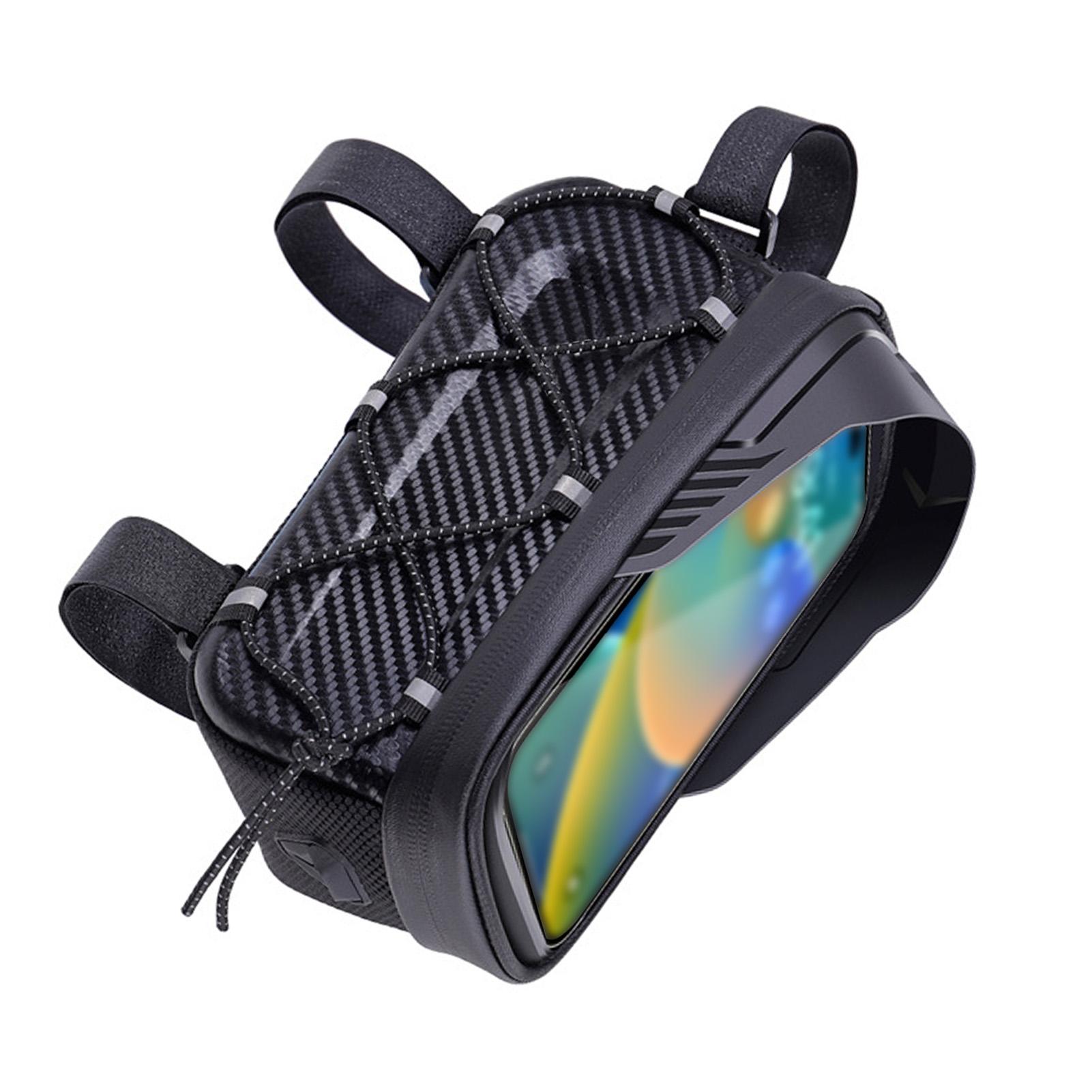 

Bike Bag Reflective Saddle Bag Front EVA Hard Casing Beam Bag 9 Earphone Hole Design Expandable Elastic Cord for 4.7-6.9 Inch Phones for Various Bik