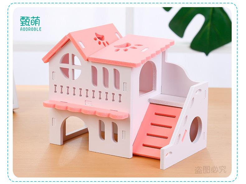 Wooden Hamster Hideout House Pet DIY Hideout Hut Toy Double-storey Pet Hut Play Toy Small Animal Supplies Cages Accessories