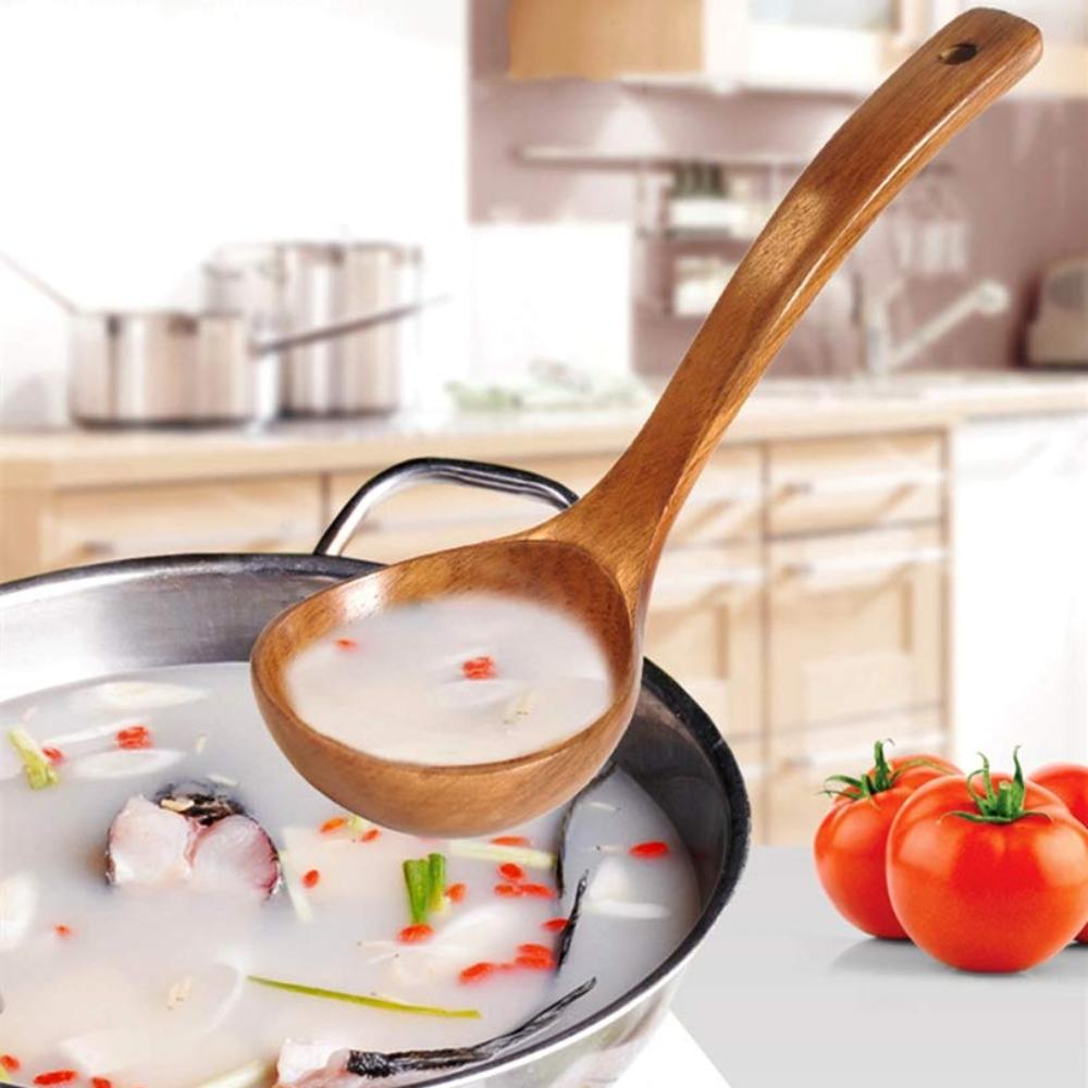 S/L Wooden Ladle Long Handle Ladle Utensils for Soup Handmade for Kitchen Cookware