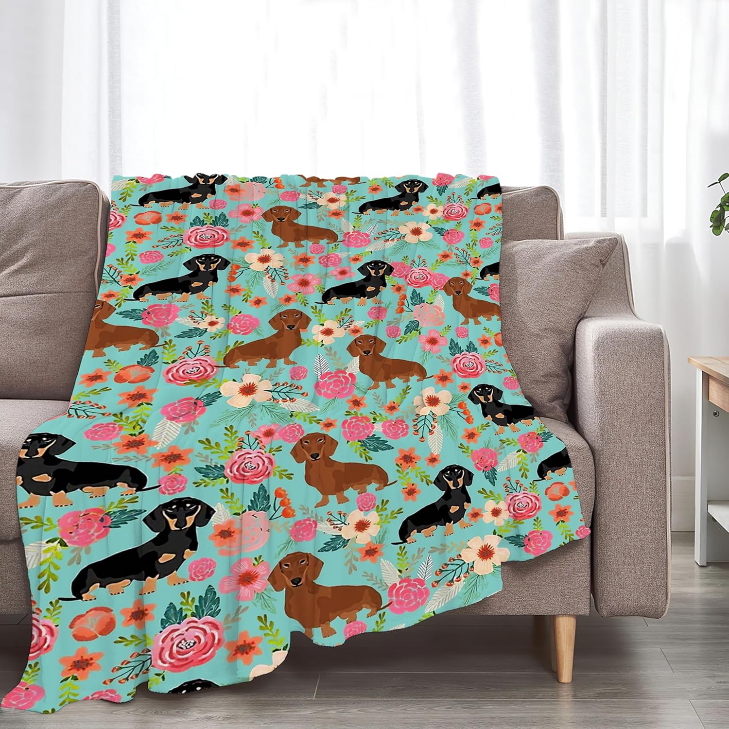 Dachshund Blanket Cute Dachshund Dog Pattern Throw Blanket Girls Kids Adults Super Soft Warm Cozy Plush Fleece Flannel Blanket 75X95CM