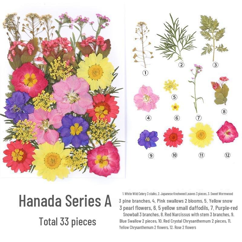 DIY Handmade Dried Flower Embossed Wall Clock with Wood Grain Border