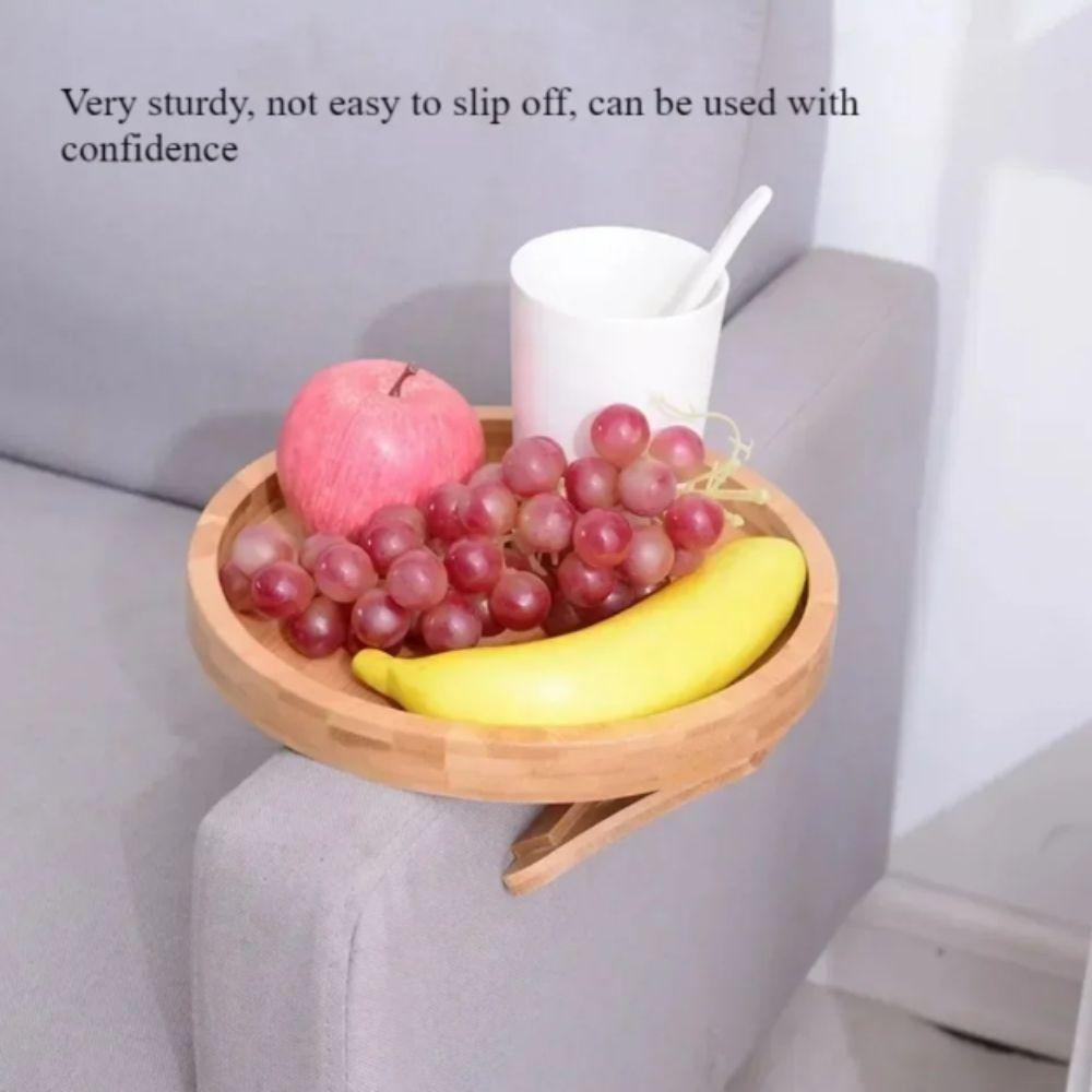 Circular Snack Tray Natural Wooden Armrest Tray Specific Storage Sofa Side Table Home Use