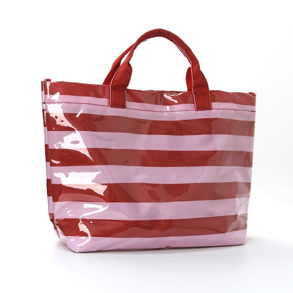 Portable Beach Handbag Large Capacity Shoulder Bag Fashion Striped PVC Tote Bag Beach