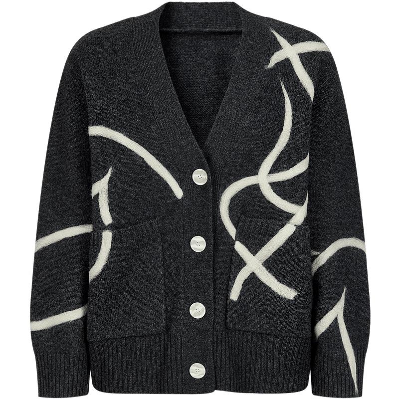 

JUZI·ANNAKOU Geometric Wool Yak Down V-Neck Sweater M