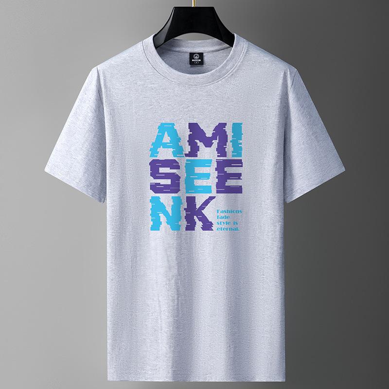 AMI M-6XL Pure Cotton Mens Short-sleeved T-shirt Round Neck Boy Casual Tee Shirt
