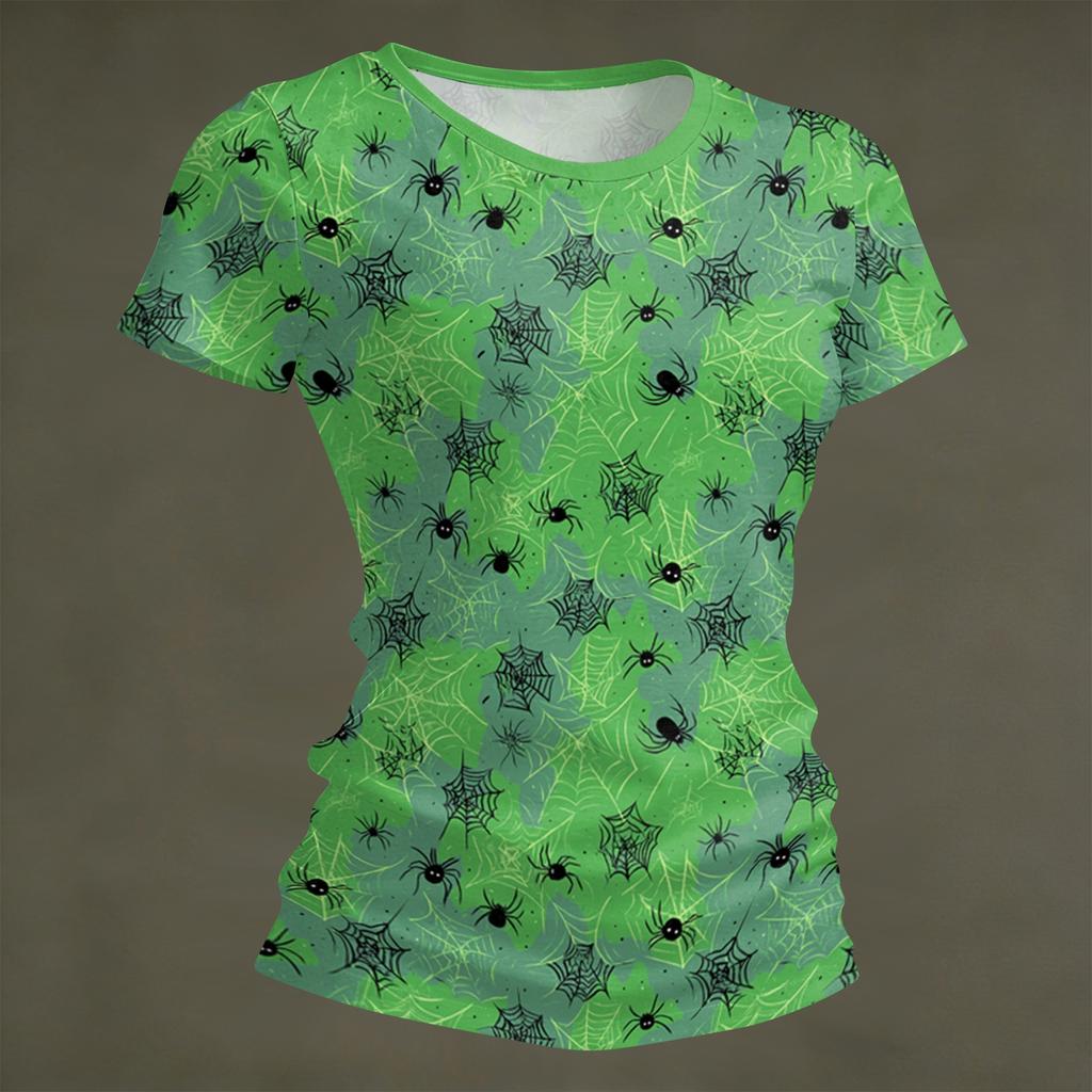 Damen Halloween Print Kurzarm Hals Locker Sitzendes T-Shirt für Party Freizeitkleidung