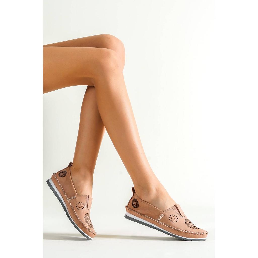 Damenmode Echtleder New Beige Leder Flats Freizeitschuhe