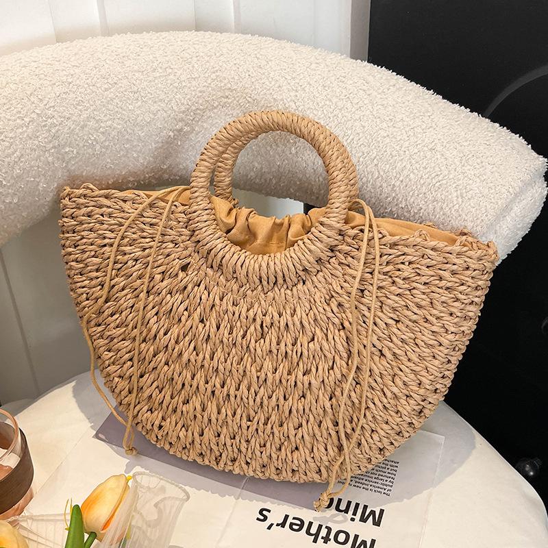 Fashion New Beach Vacation Style Portable Vegetable Basket Straw Woven Bag Mori Simple Small Fresh Versatile Messenger Bag Women