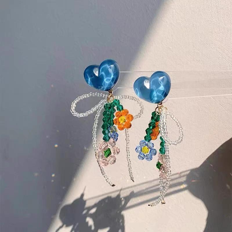 Exquisite Summer Flower Earrings Sweet Chiffon Dangle Drop Earrings For Women Boho Tassel Ear Jewelry Beach Party Accessories