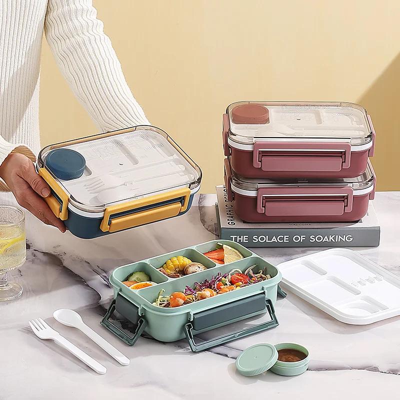 1300ml Plastic Lunch Box with Tableware for Office Microwave Oven Workers Students Divided Bento Box Leakproof Food Container