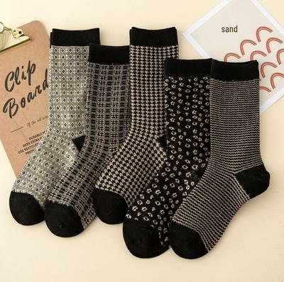Damen Braune Baumwollsocken bis zur Wade - Japanischer Retro-Stil