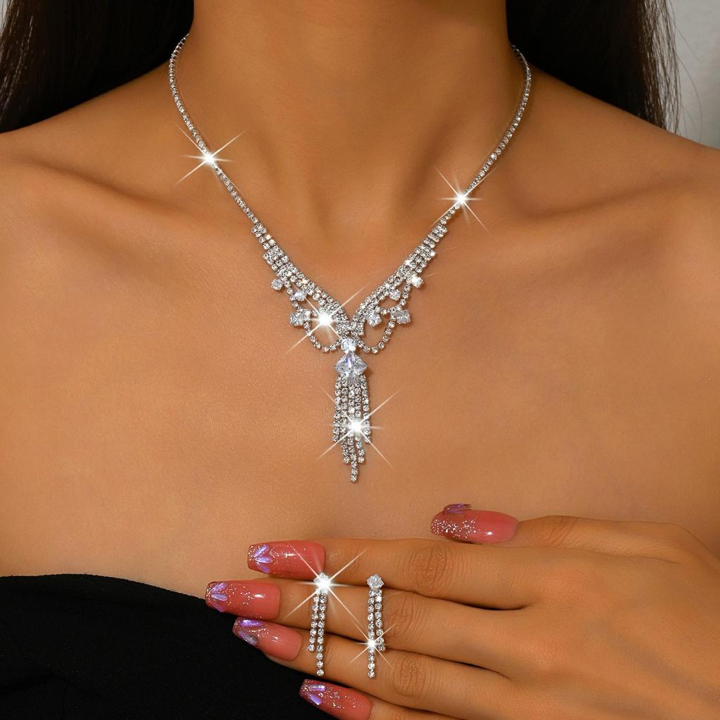 3 st Böhmisk Retro Feng Shui Diamant Tofs Damhalsband Örhängeset Strandsemester Strandfest Dagliga Klädtillbehör