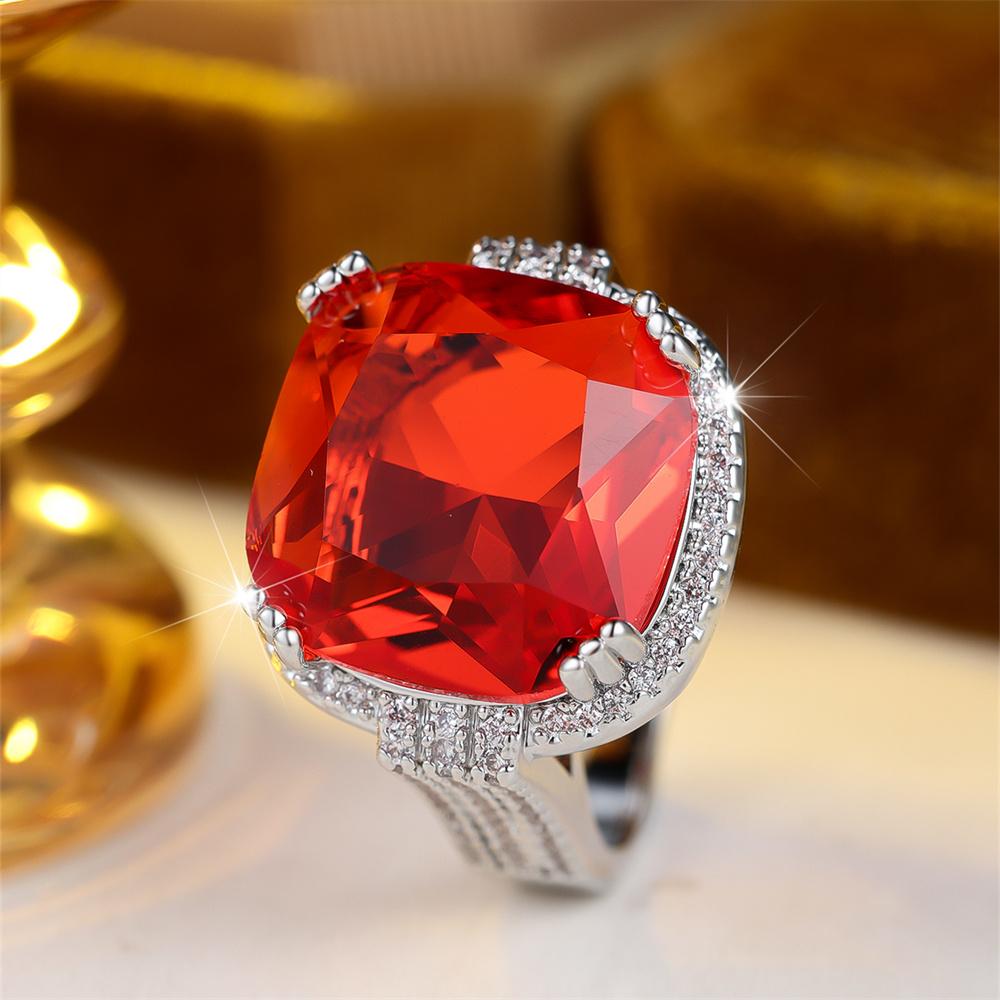 Big Square Stone Orange Red Crystal Rings For Women Vintage CopperColor Engagement Ring Wedding Jewelry Valentine's Day Gifts
