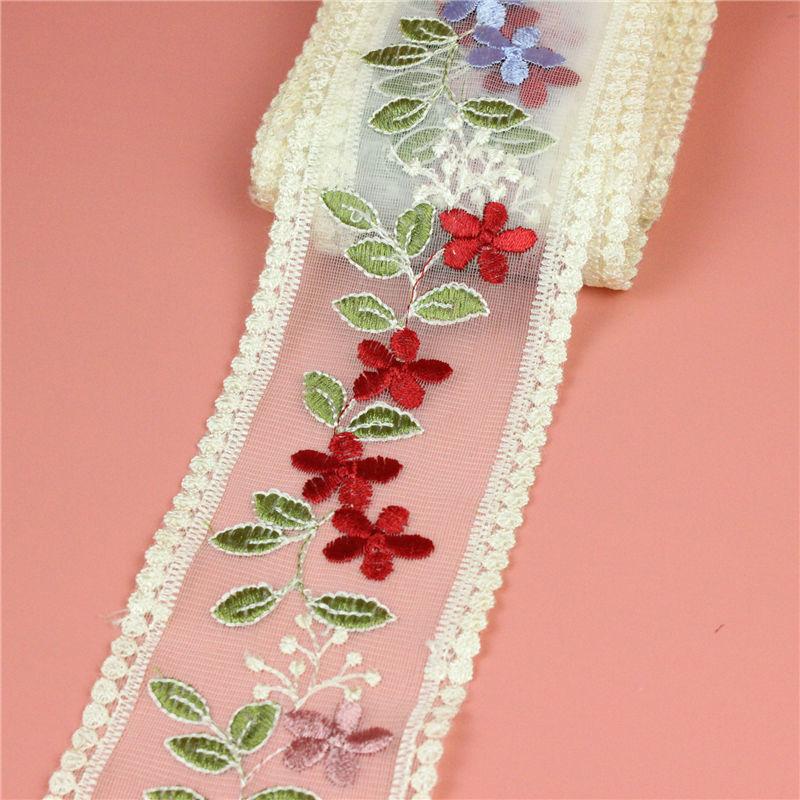 

Красочные ткани DIY Handmade Bow Декоративный аксессуар Цветочная вышитая кружевная ткань Швейная одежда Ленты Материал для рукоделия 8.5cmx200cm