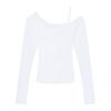 Kumikumi Design Sense Solid Niche Chic Sloping Shoulder Long Sleeves Shirt Women Autumn Slim Fit Slimming Versatile Top