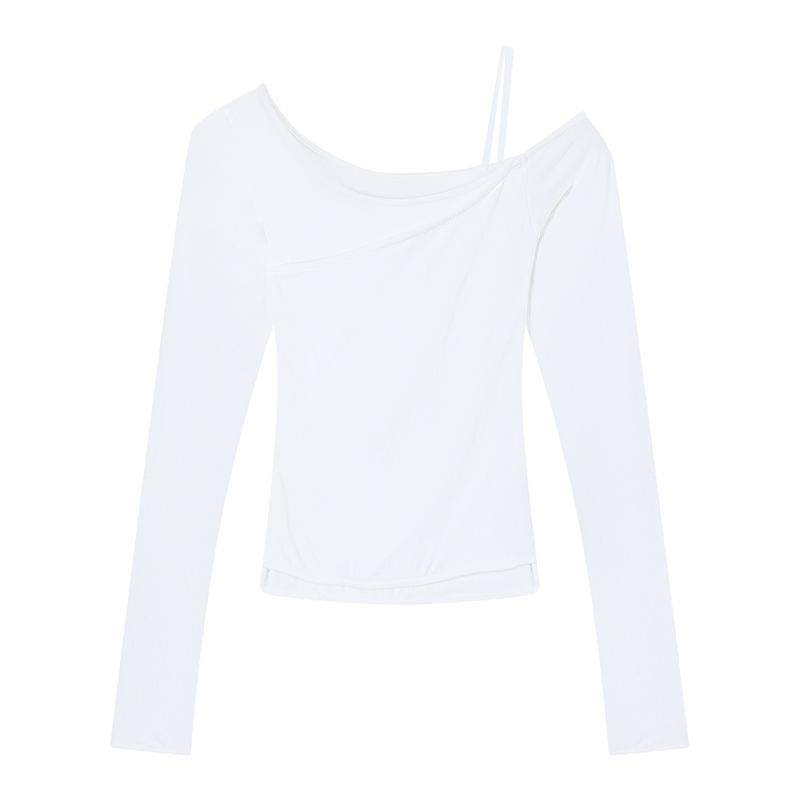 Kumikumi Design Sense Solid Niche Chic Sloping Shoulder Long Sleeves Shirt Women Autumn Slim Fit Slimming Versatile Top