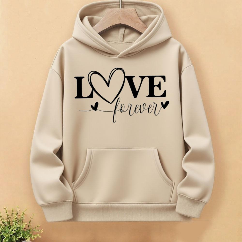 Love Forever Valentine's Day Sweatshirt Heart Graphic Women Hoodie Cute Couple Gift Harajuku Casual Daily Sweatshirt Fall Hoodie
