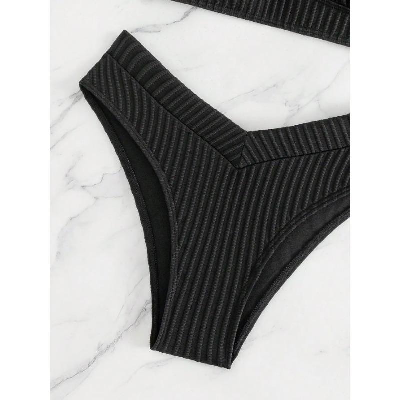 Summer black pure lace-up separate bikini swimsuit set photo check-in