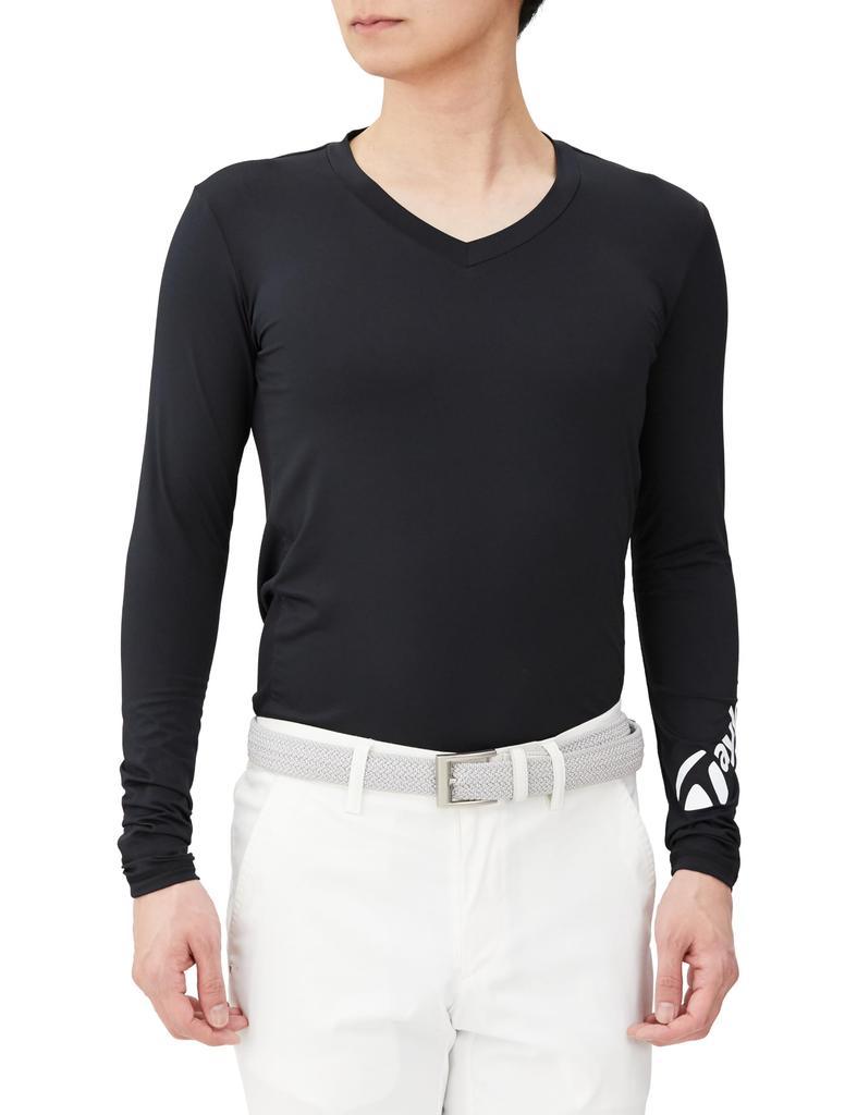 TaylorMade Basic V-Neck Base Layer Men's Golf Shirt, Black, Size M, 2024SS, TL398