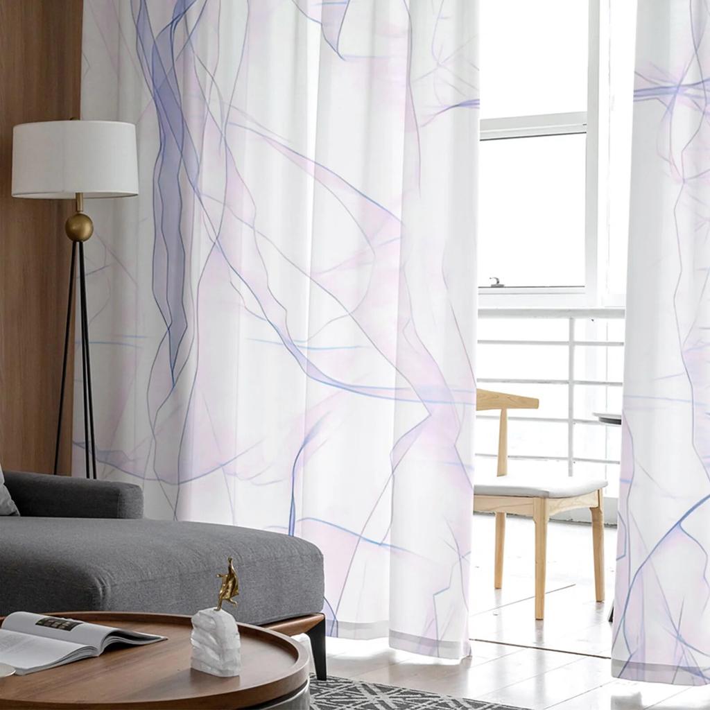Line Gradient Pattern Purple Abstract Voile Sheer Curtains Living Room Window Tulle Curtain Kitchen Bedroom Drapes Home Decor