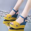 Fashion Women's fashion wedge sandals summer new round head matching color suede cross strap platform non-slip high heels