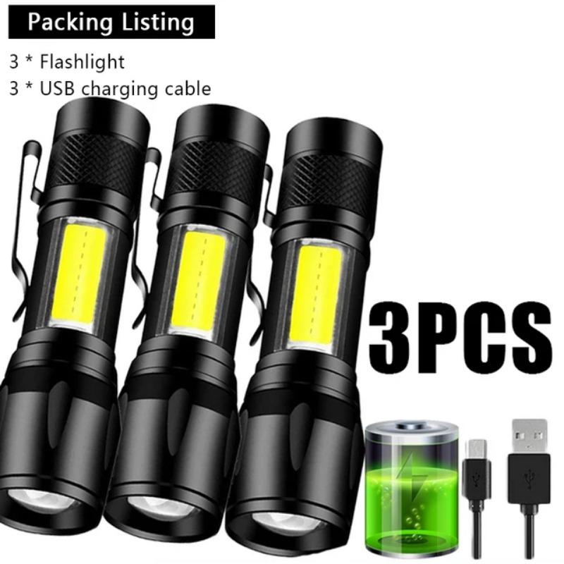 Zoom Flash Light Torch Lantern 3 Lighting Modes Camping Light Mini LED Flashlight With Clip Portable Rechargeable LED Flashlight