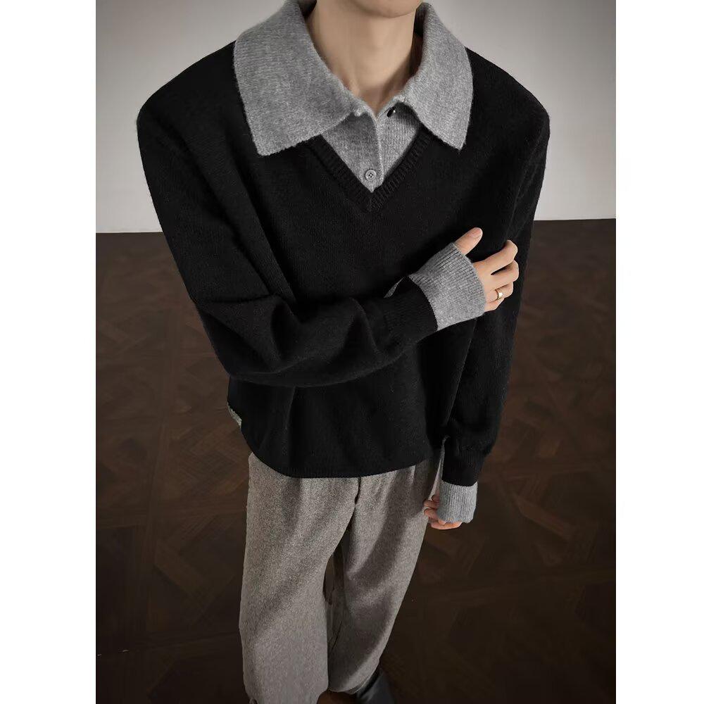 

Men s Winter Thick Knit Polo Sweater - Youthful Old Money Style 2XL чорний