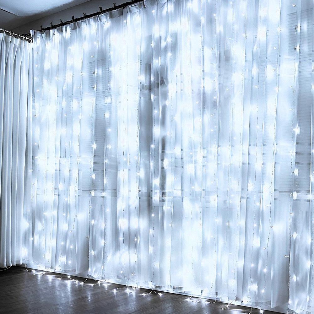 Kurtyna Świetlna Dekoracyjna Okienna Lampki Białe Zimne 300 LED 3x3m Pilot