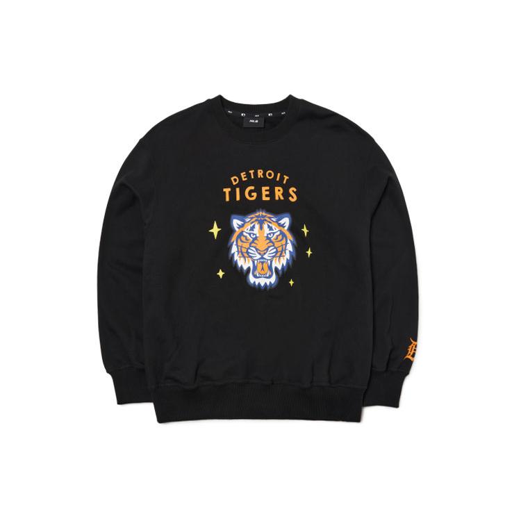MLB Detroit Tigers Sweatshirts Unisex Black Crew Neck Moderate Regular 3AMTD0121-46BKS XS