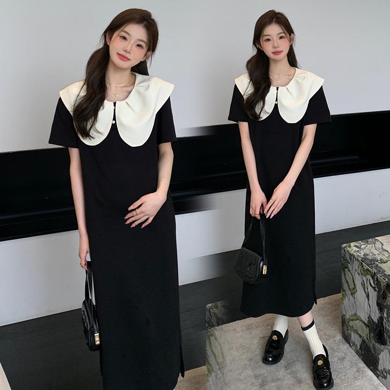 Summer 2026 Floral Doll Collar Maternity Dress with Loose Fit and Straight Leg Design