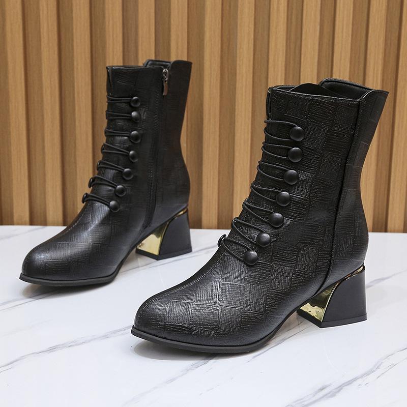 

Large size retro Martin boots women s autumn and winter new cross-strap flat-bottomed fashion Martin boots 35 чорний