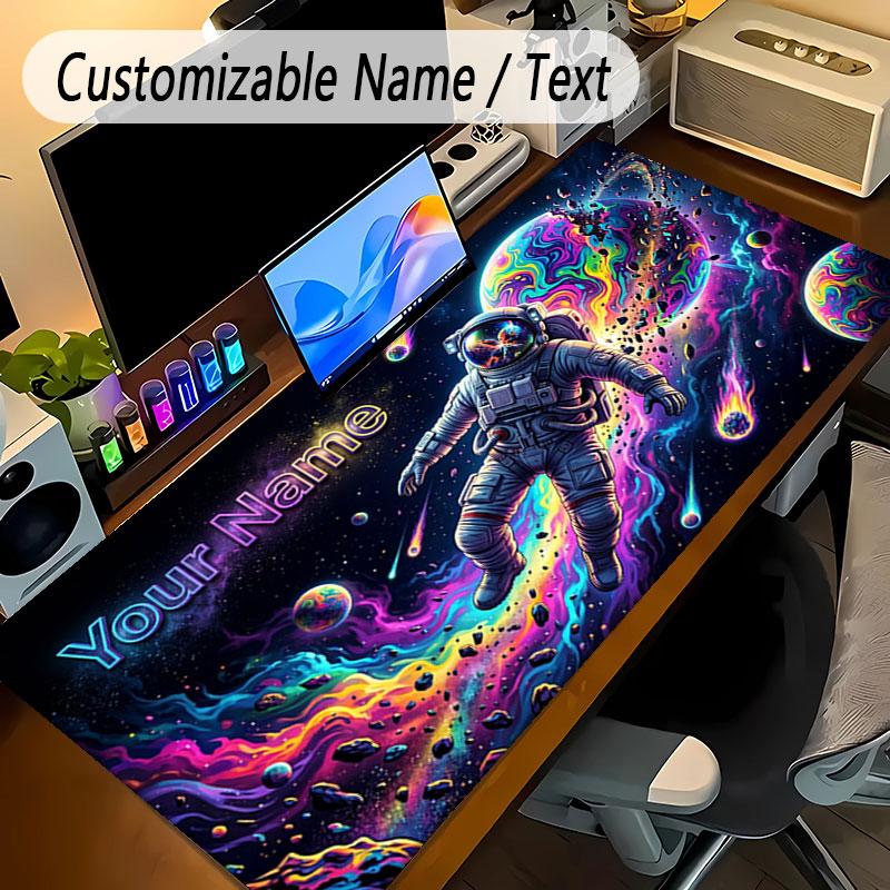 Astronaut Space Theme Personalized Mouse Pad Custom Name Text Non Slip Desk Pad For Laptop Office Desktop