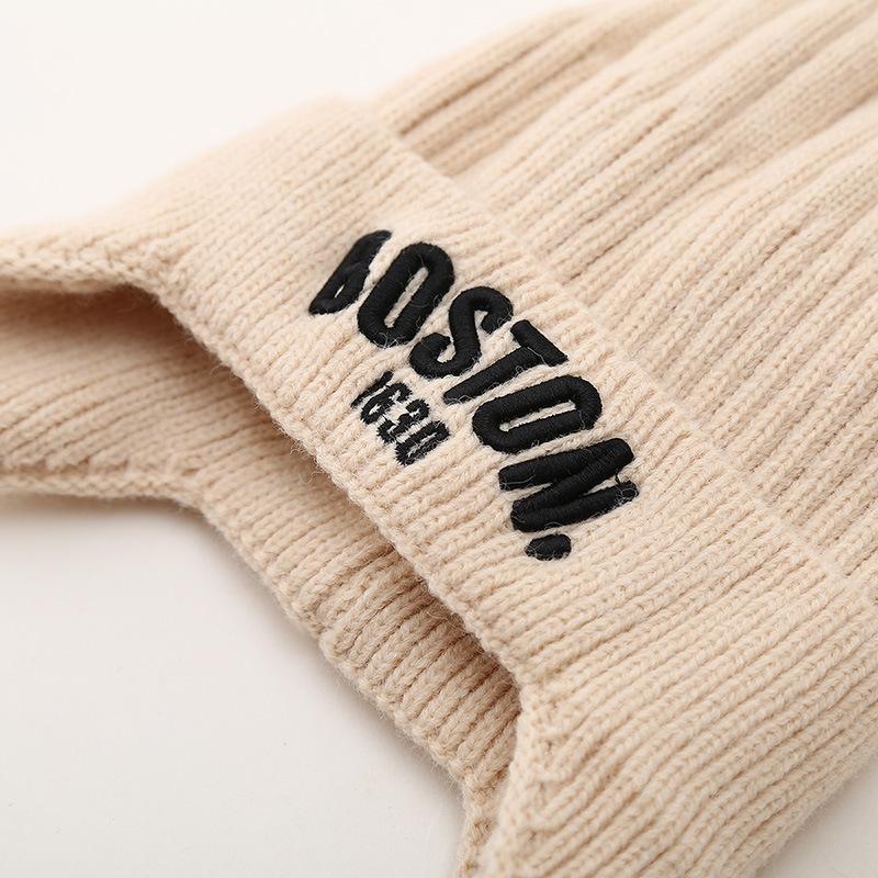 Winter Baby Knitted Hat with Earmuff Letter Embroidered Toddler Beanie Cap Solid Color Warm Woolen Kids Ear Protection Hats