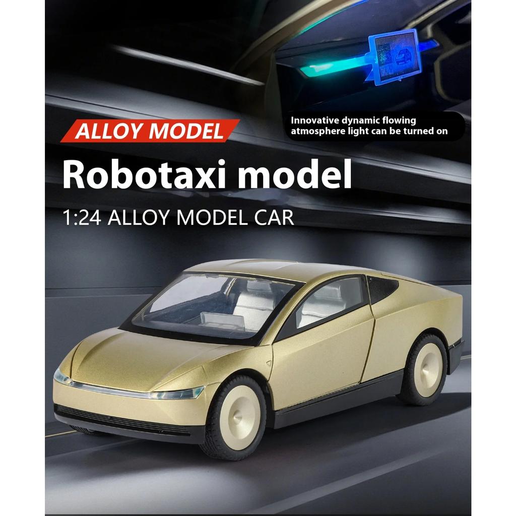1/24 Cool Tesla Robotaxi Alloy Model, Cool Sound and Light, Exquisite Desktop Ornaments, The Best Collection for Car Model Enthusiasts