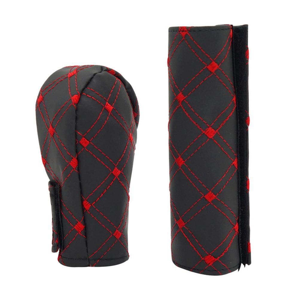 

2pcs/set PU Leather Car Hand Brake Gear Shift Cover Handbrake Grips Case Manual Gear Head Shift Knob Shell