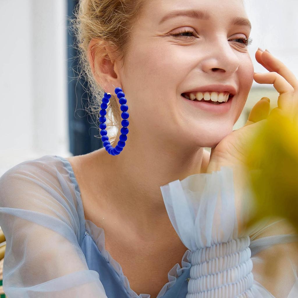 Colorful Vintage Large Circle Hoop Earrings for Women 80s 90s Neon Acrylic Round Beads Earring Minimalist Geometric Party Jewelry