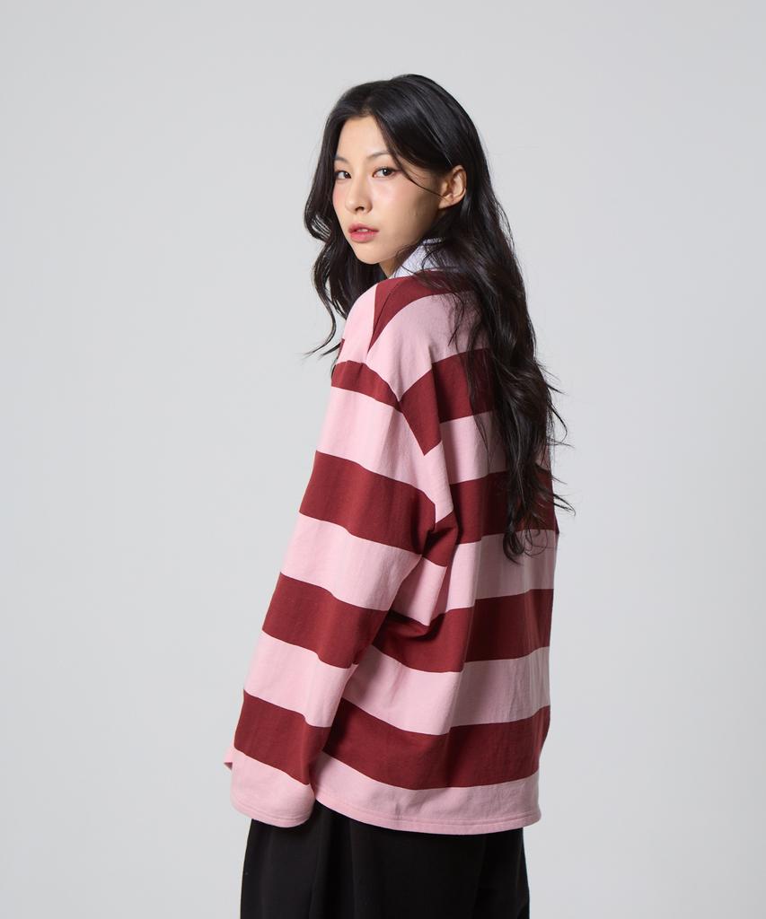 UNKNOWN PLANET Striped Rugby Collar Shirt Pink