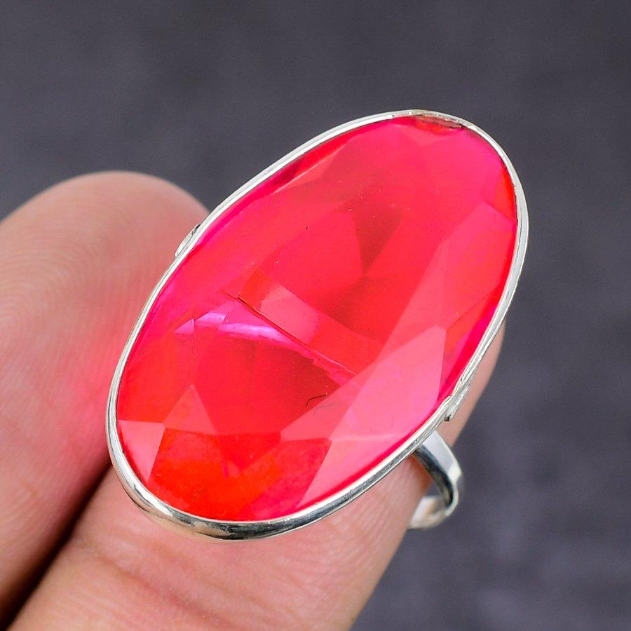 Natural Pink Rubillite Gemstone 925 Sterling Silver Jewelry Ring Size 8 u3y43