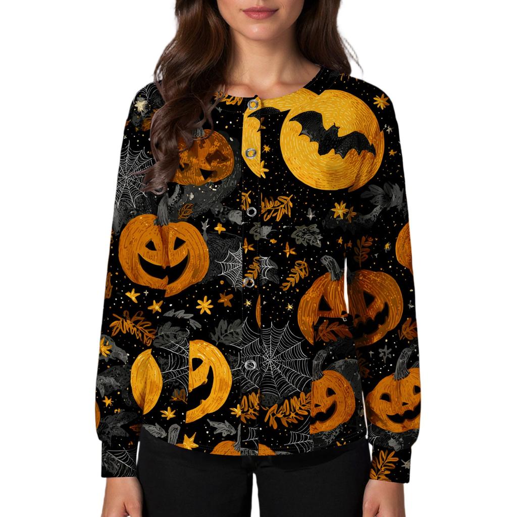 Women's Casual Fashion Single Breasted Halloween Graphic Printed Nurses Tops