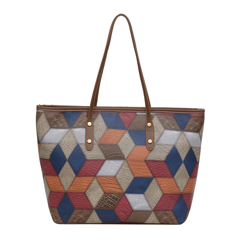 

Жіноча сумка через плече проста зшивна модна сумка-тоут великої місткості м яка шкіряна текстура повсякденна легка сумочка