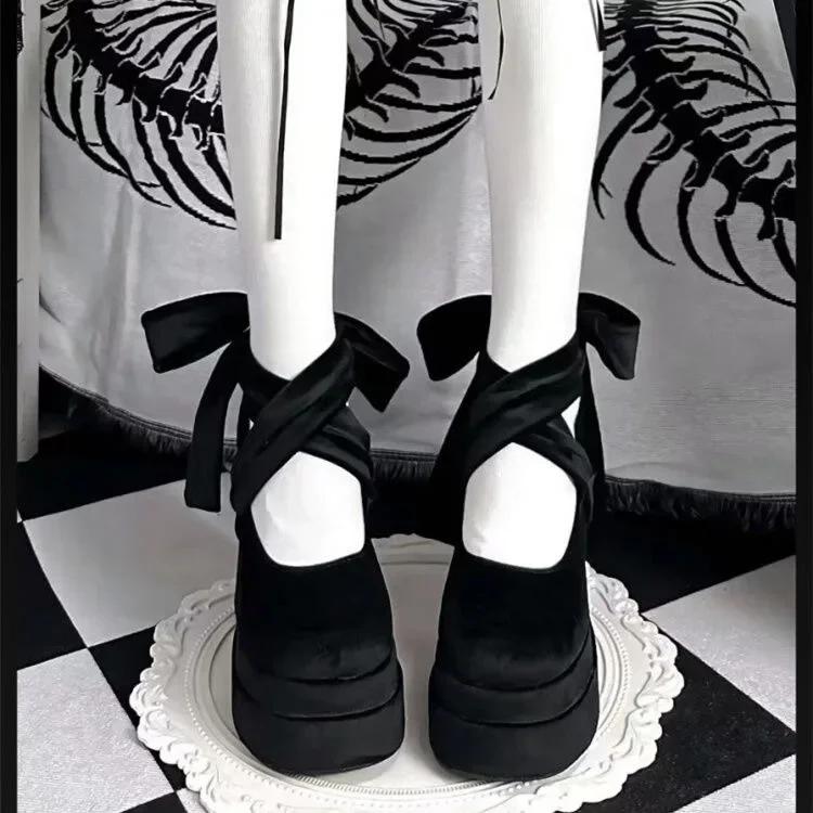 Módní platformové boty Mary Janes Dámské semišové luxusní vysoké podpatky šněrovací trendy Lolita boty elegantní robustní párty lodičky Zapatos De Mujer