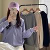 Koreański Luźny Sweter Kardigan z Kapturem Długi Rękaw - Damski Casualowy Styl College, Wczesna Jesień 2023, Jednolity Kolor.