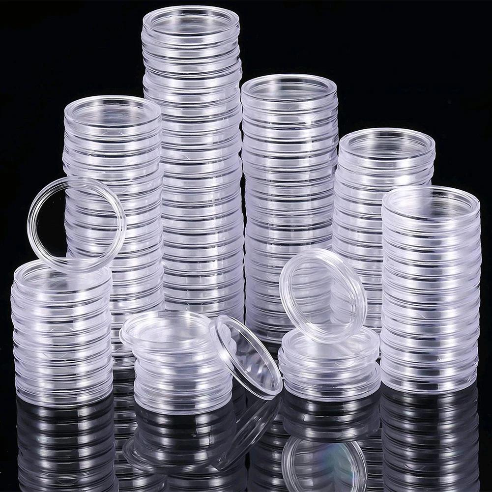 100Pcs Acrylic Clear Coin Capsules Storage Case Box Holder For 19mm/24mm/26mm/21mm/22mm/28mm/18mm/20mm/25mm/16mm/40mm/30mm