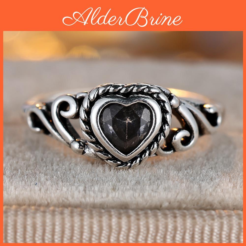 Silver Rings Heart Color Vintage For Women Ethnic Carving Pattern Hollow Rings Party Jewelry Gifts