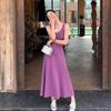 Dopamine Purple V-Neck Ice Silk Knitted Sleeveless Tank Dress for Women - Summer Vacation Style