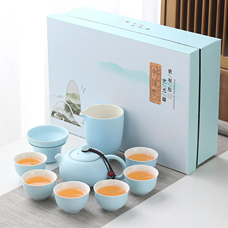Household simple color glaze ceramic kung fu tea set gift box set gift gift