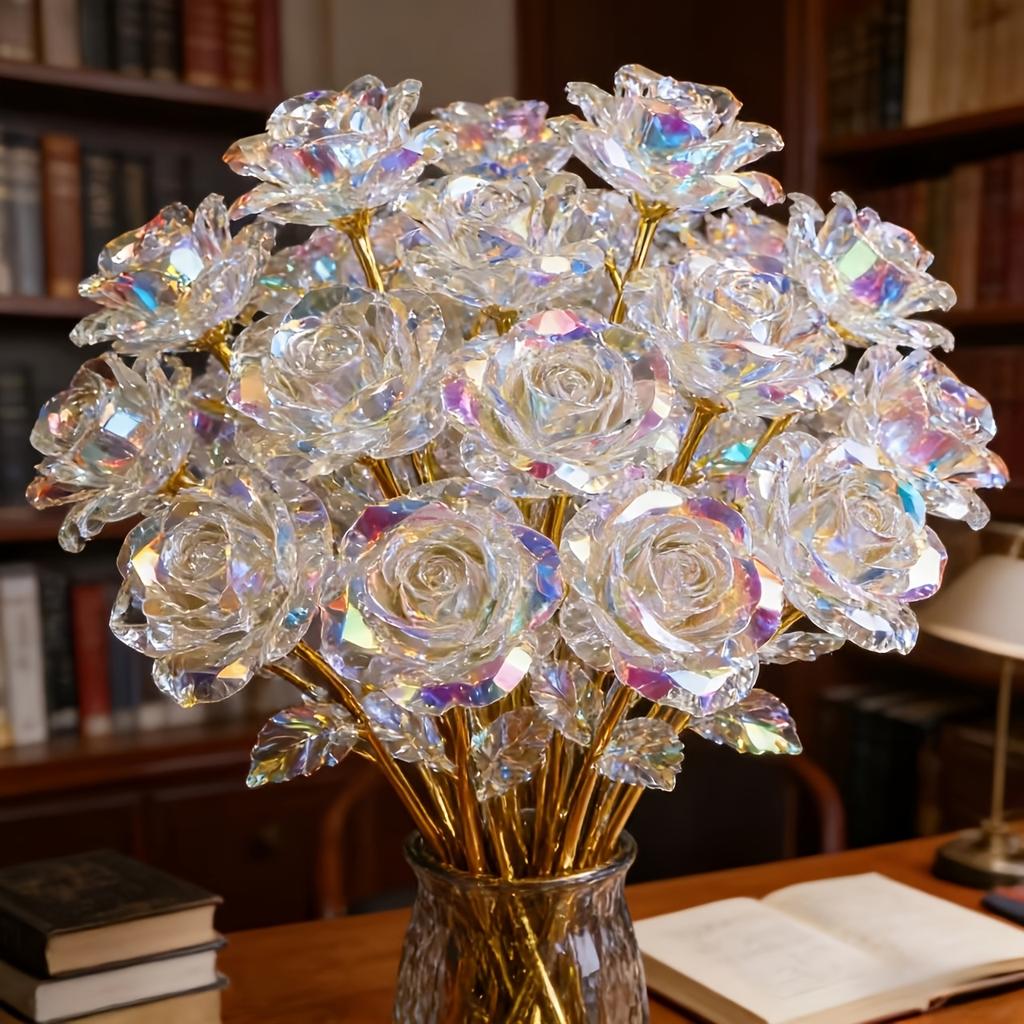 Sparkling Eternal Crystal Roses, Artificial Crystal Flowers, Realistic Rose Bouquet