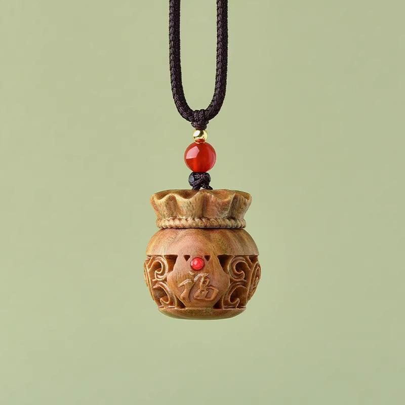 

Green Sandalwood Fortune Bag Charm Keychain Necklace